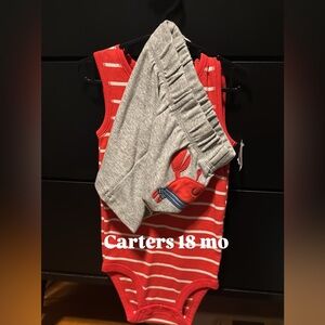 Red and Gray Striped Baby Bodysuit with Crab Design carters size 18mo